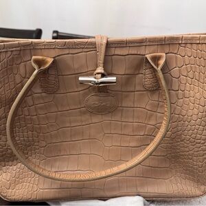 Longchamp Tan Crocodile-Embossed Shoulder Bag